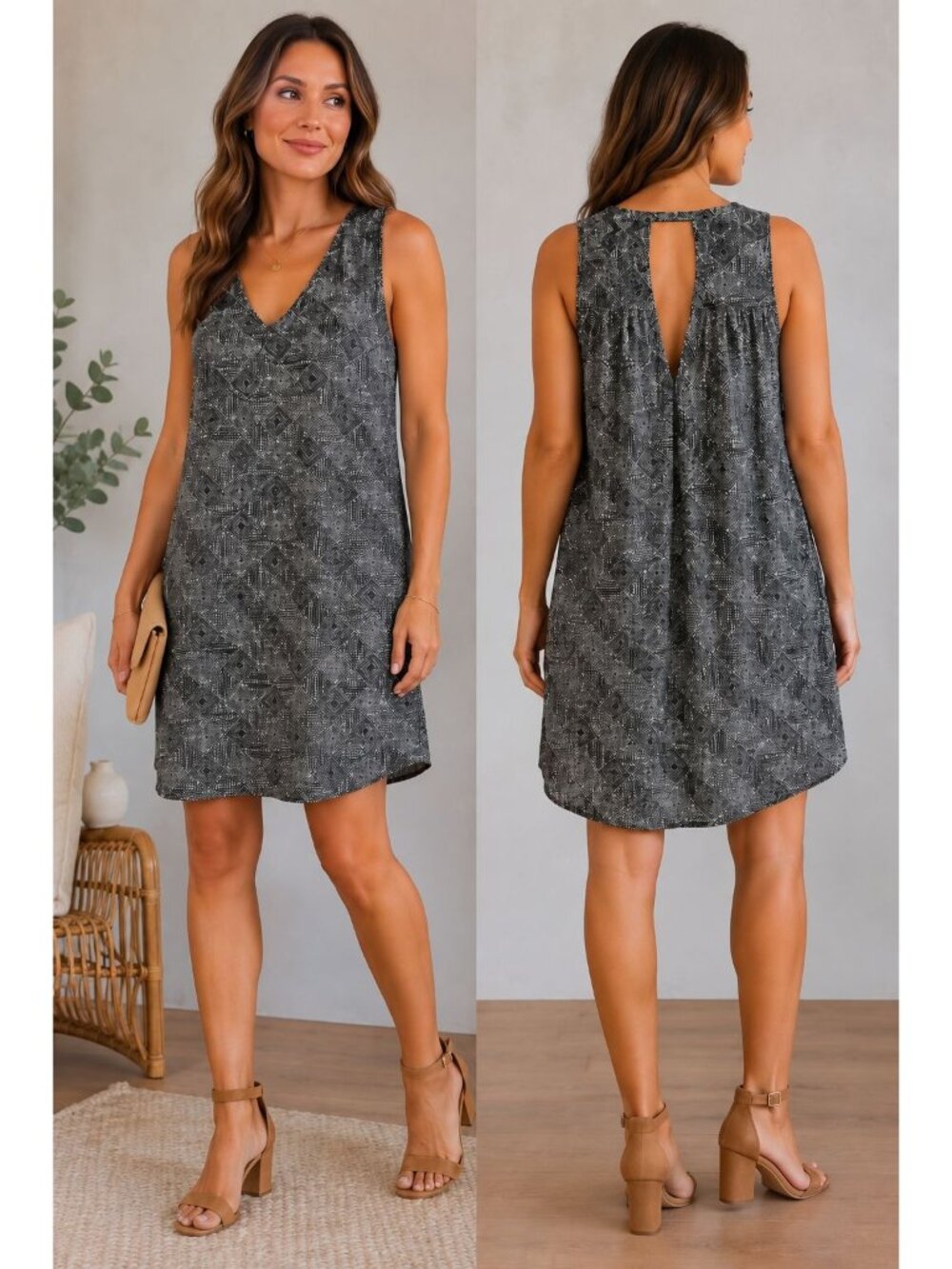 Elevated Casual Old Navy Shift Dress Geometric Print Keyhole Back | XL
